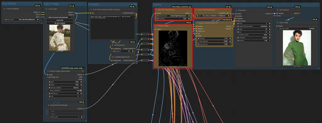 Flux.1 Canny ControlNet으로 윤곽선을 유지해 생성하는 ComfyUI 워크플로우
