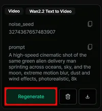 같은 프롬프트로 새 영상을 만드는 Regenerate 버튼
